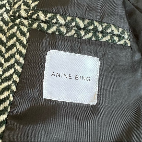 ANINE BING Fishbone Blazer Wool Blend Relaxed Fit Women’s XS Black/Green/White - Picture 14 of 15
